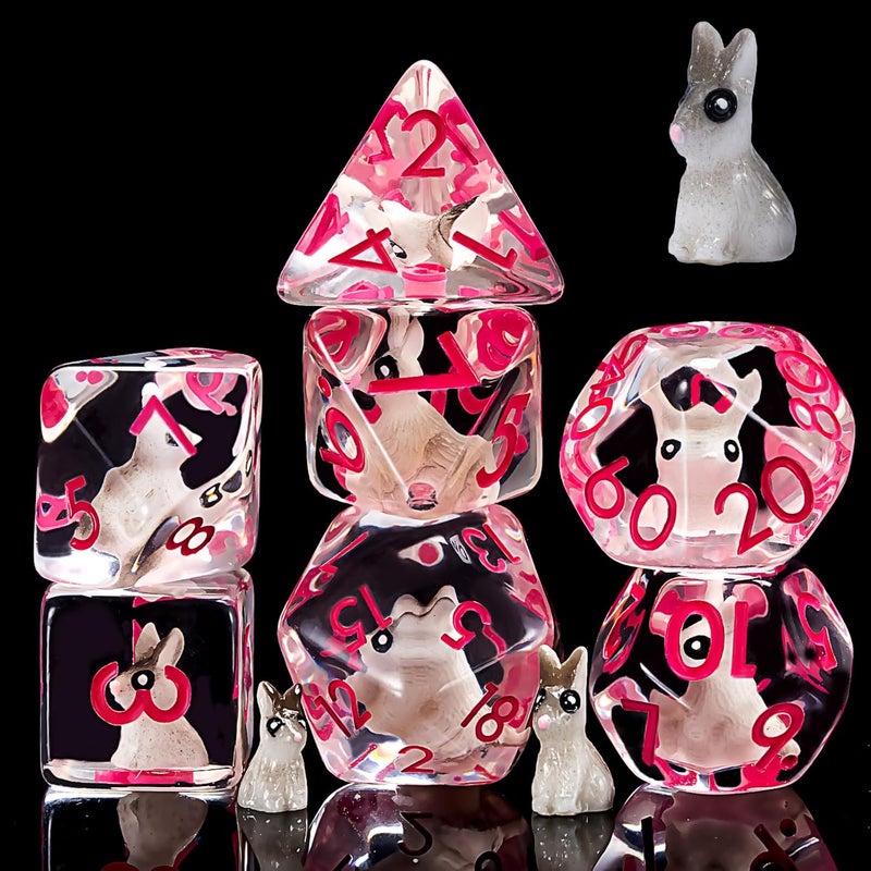 weyano Bunny DND Animal Resin D&D Dice Set, 7pcs Polyhedral Dice (D4, D6, D8, D10, D12, D20, D%) for Dungeons and Dragons, RPG, MTG, Role Playing Games - Image 1